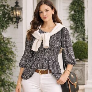 Croft & Barrow Women's Three-Quarter Sleeve Smocked Blouse